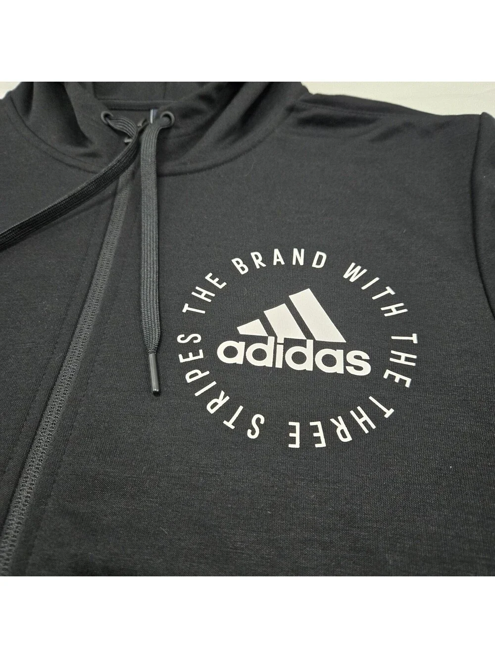 EUC Men's MEDIUM Adidas Tracksuit Zip Up Hoodie Joggers Black White Logo Running